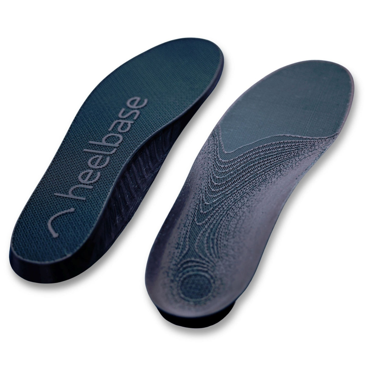 HeelBase Drive 3D-printed pickleball insole, top and bottom view